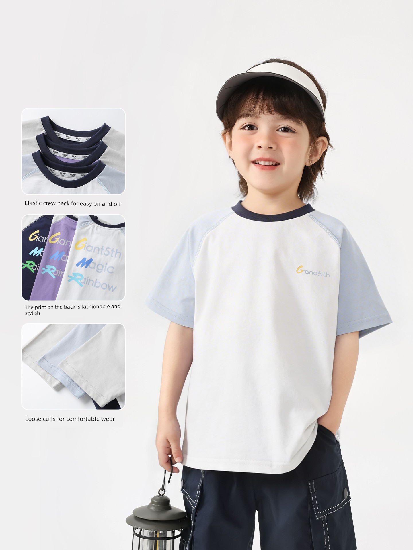 [Clearance Short Sleeve T-Shirt Collection 101-2020] Right-Ou Boys' Pure Cotton Short Sleeve T-Shirt Summer Thin Style Trendy Top — 2