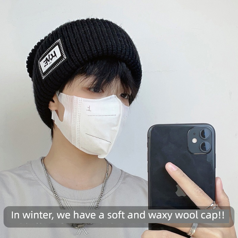 Hat male winter Korean version Versatile letter keep warm Ear protection Knitted hat winter Cold cap Cotton cap Baotou cap woolen hat