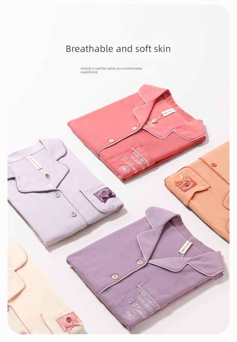 Finthen  female summer Cardigan Big size Cotton Short sleeve pajamas