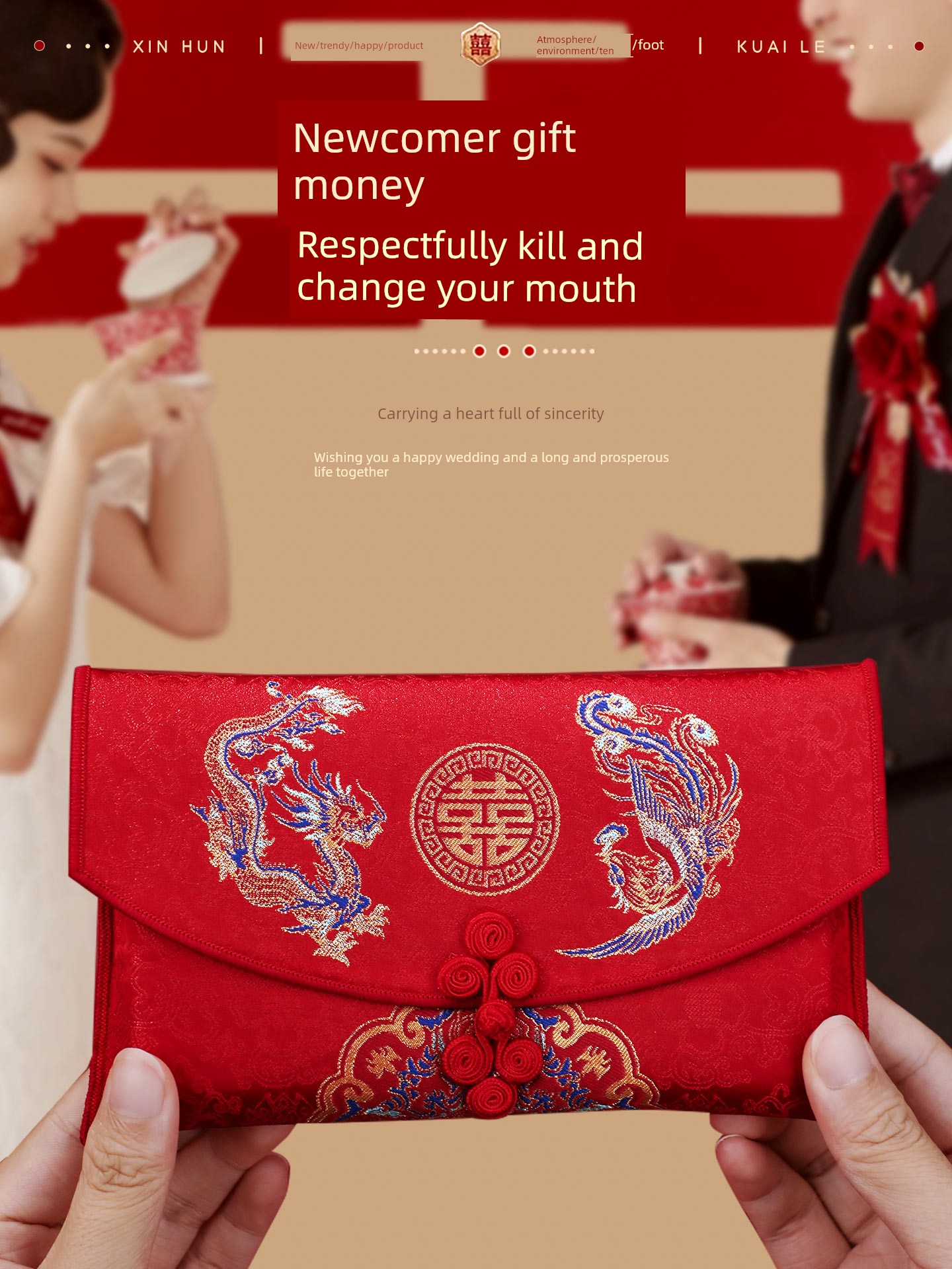 Red Envelopes for Weddings, Special for Parents, for Changing Titles, for Tea Ceremony, Fabric, Ten Thousand Yuan, Engagement, Double Happiness Character, Lucky Money Envelopes, Pair, New Style