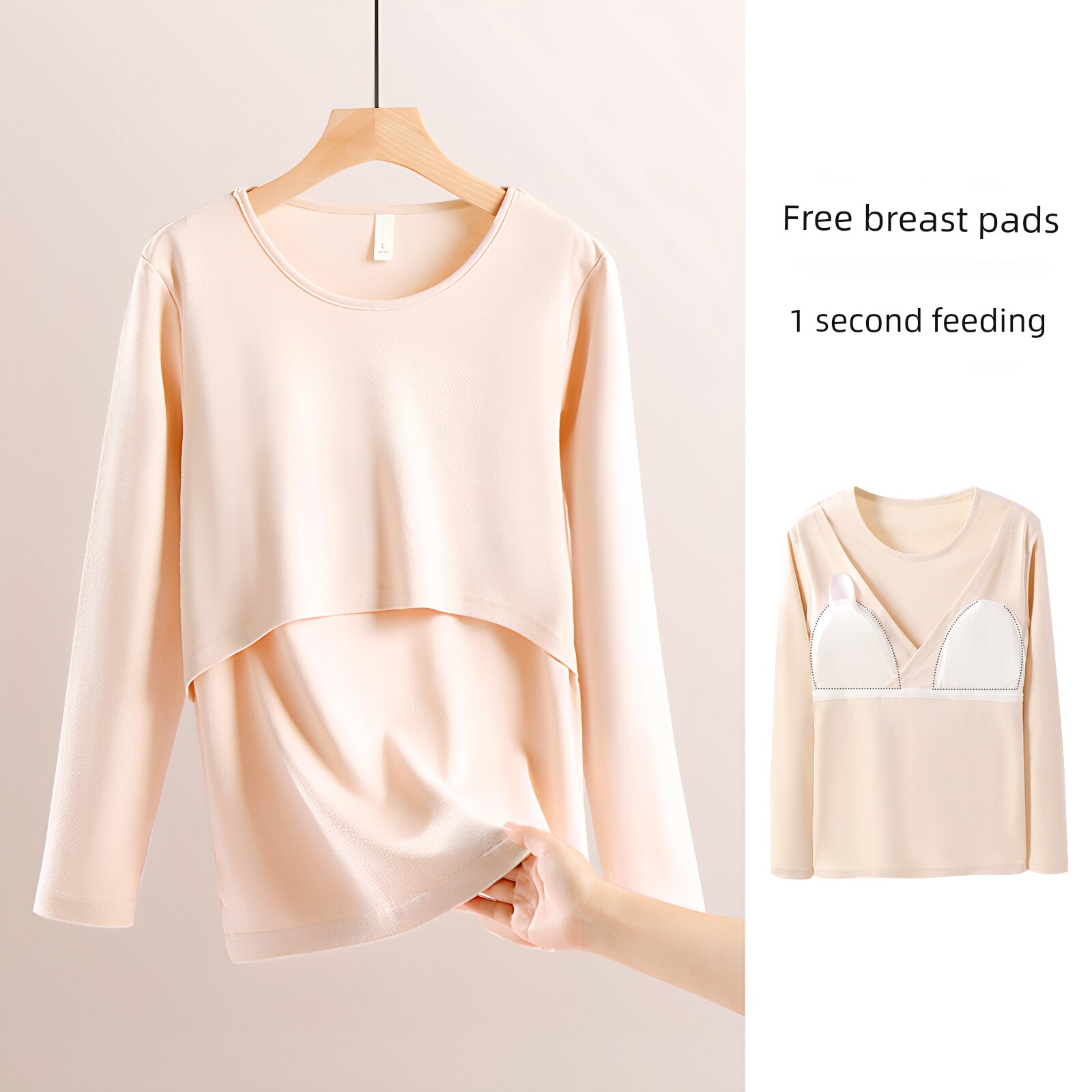 Breastfeeding Top Tops Pure Cotton Maternity Thermal Underwear Autumn and Winter Nursing Pajamas Confinement Clothing Bottoming Shirt with Chest Pad — 7
