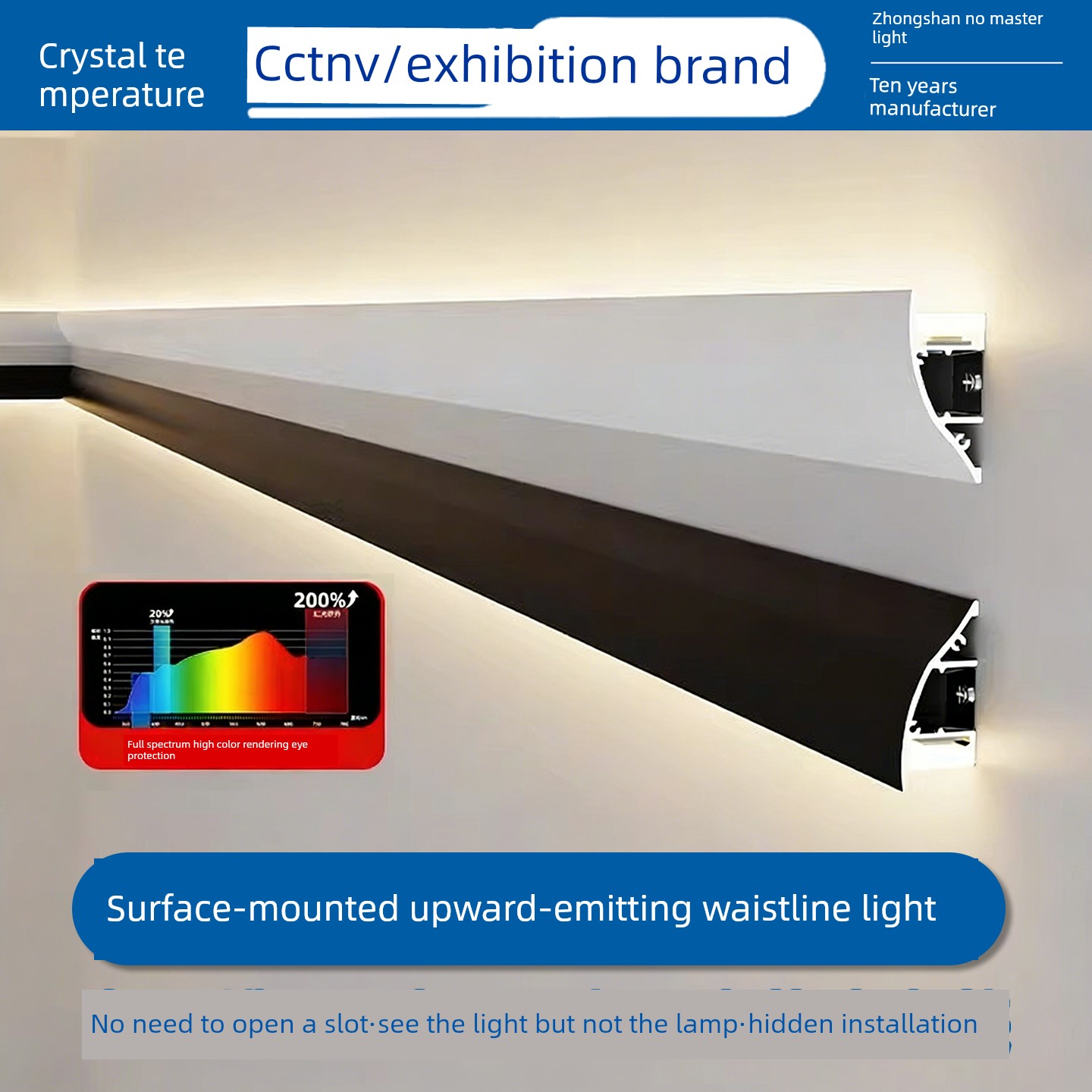 Surface-Mounted Aluminum Alloy Waistline Wall Washer Linear Light, Upward Emitting Linear Light, Living Room and Bedroom Atmosphere Led Light Trough