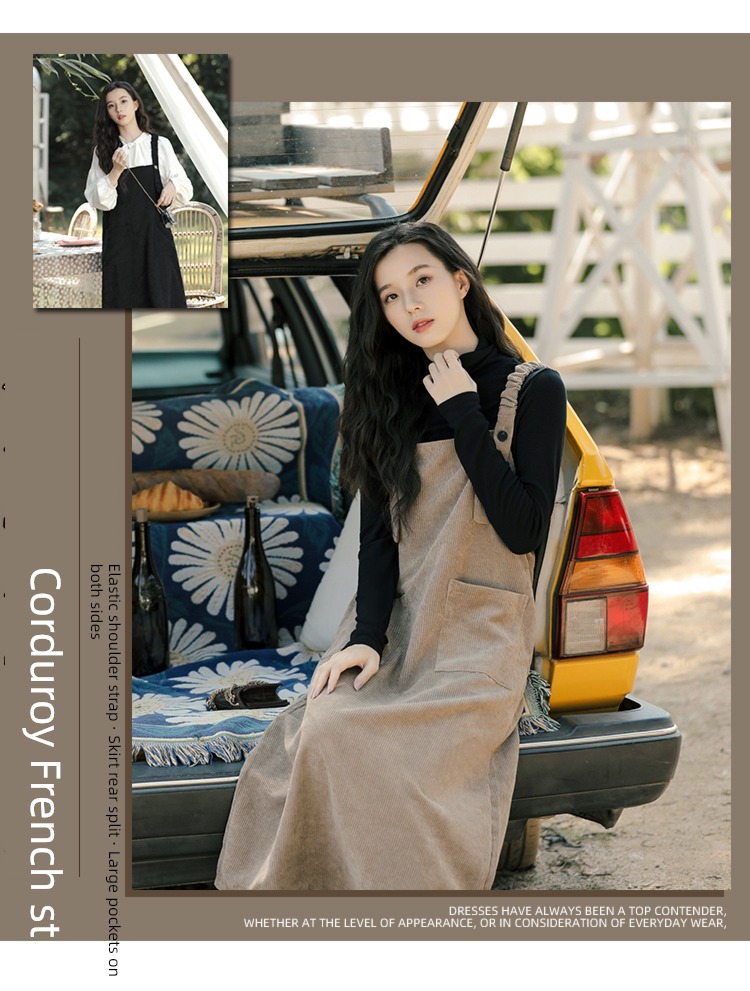 Autumn clothes corduroy Retro Strap skirt