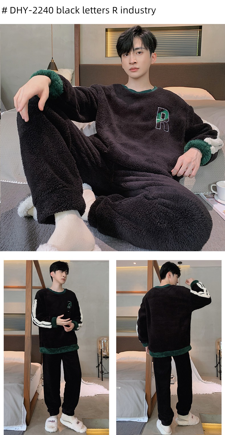 male thickening keep warm Flannel Condom Autumn and winter pajamas