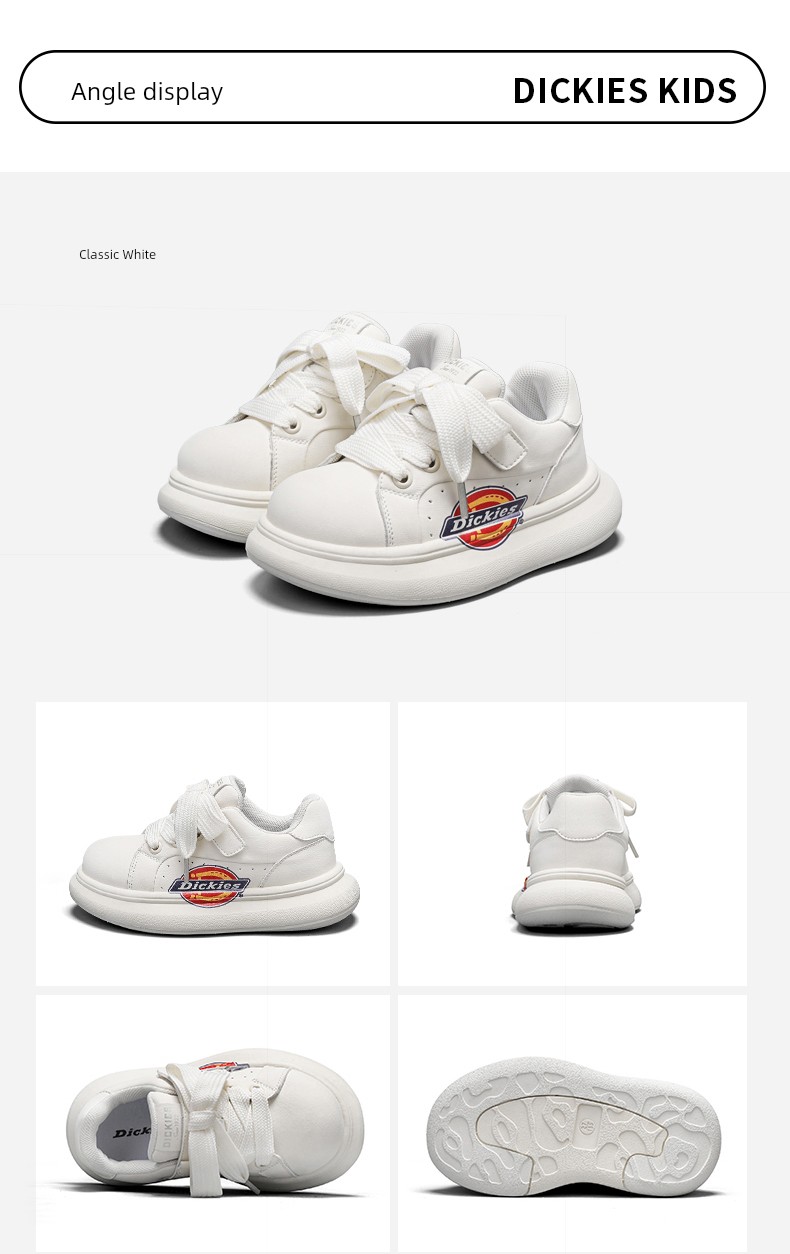 Dickies Medium and Large Children's White Shoes for Boys and Girls 2026 Autumn New Thick-Soled Non-Slip Kidsren's Sports and Casual Shoes — 24