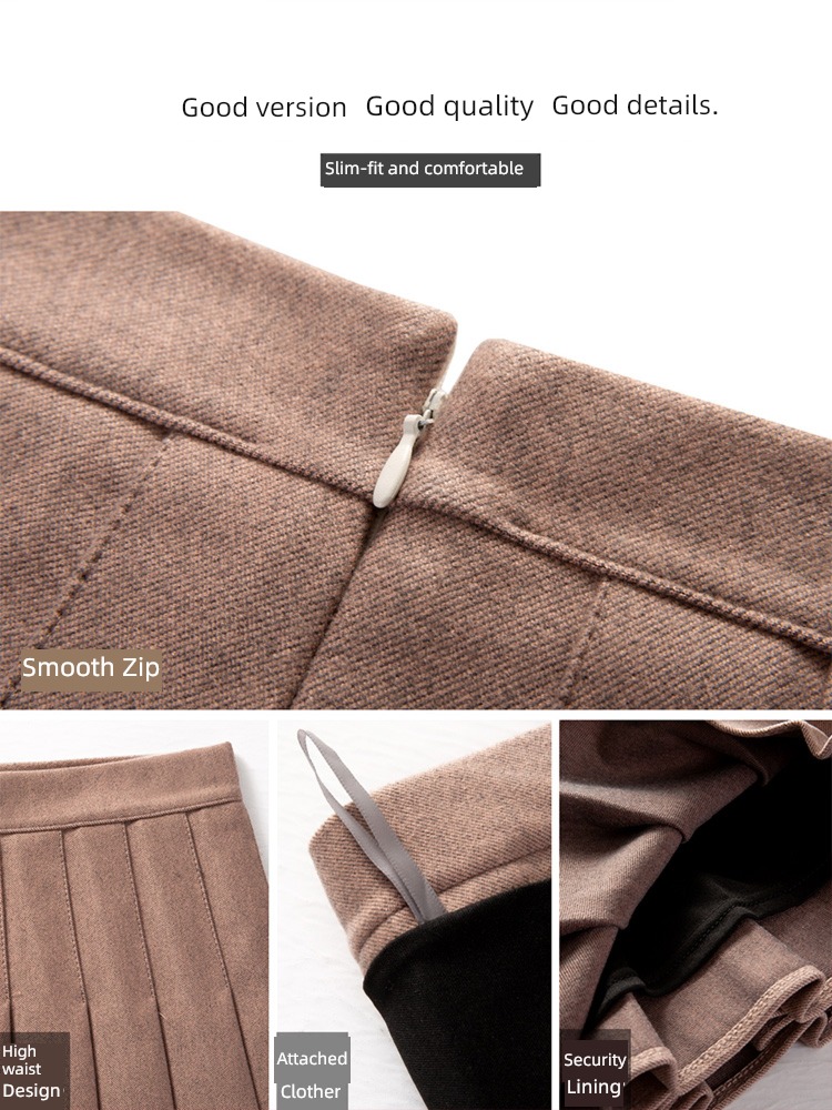 jk khaki Spring, autumn and winter student Wool Pleated skirt