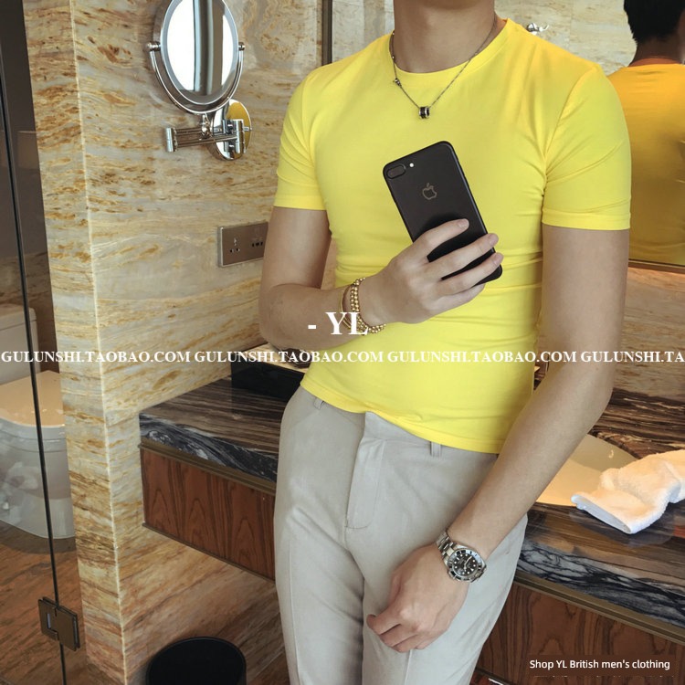 the republic of korea Dongdaemun man Tight fitting solar system Short sleeve T-shirt