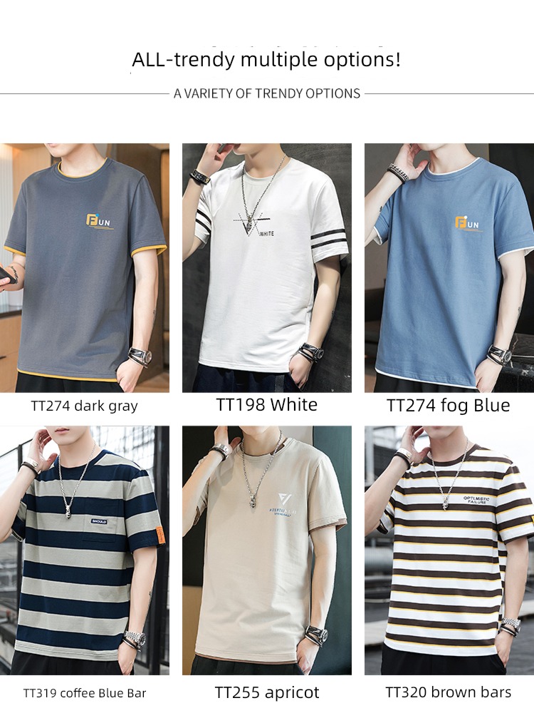 stripe man ins Half sleeve trend jacket Versatile T-shirt