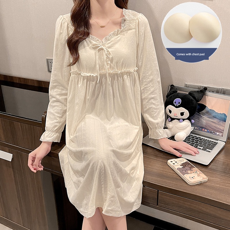 Spring and Autumn Little sexy pure cotton Jacquard net Red wind Nightdress