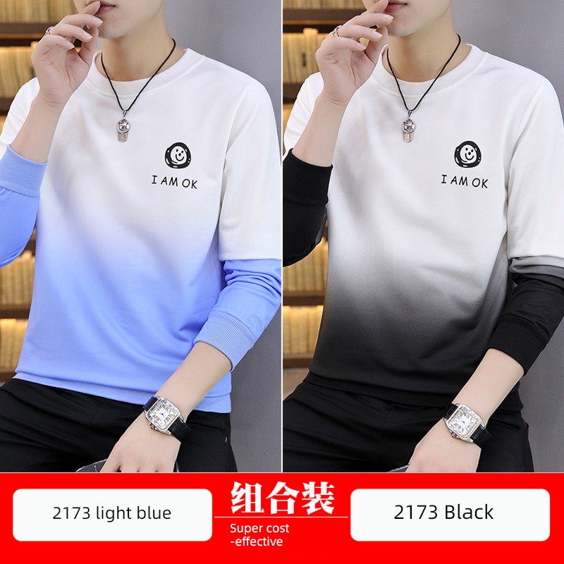 Gradients man trend Fashion and leisure Long sleeve T-shirt