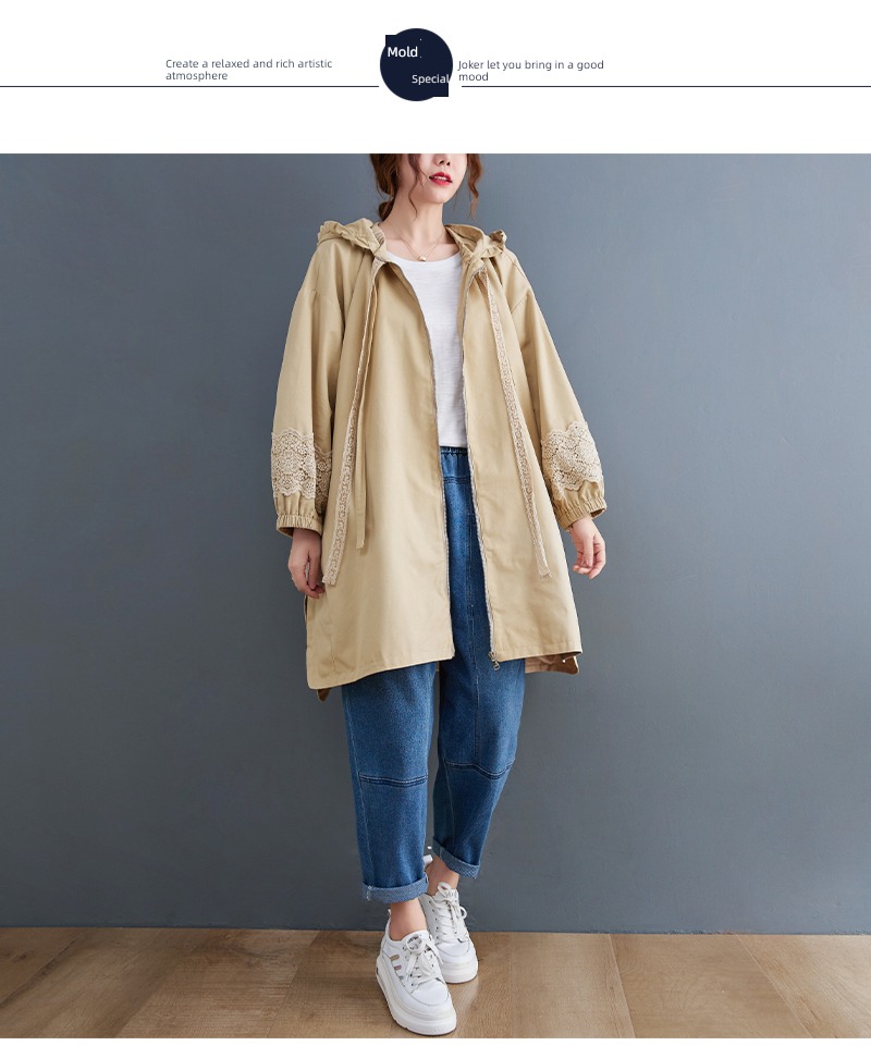 loose coat female Fat mm leisure time Medium and long term Windbreaker loose coat