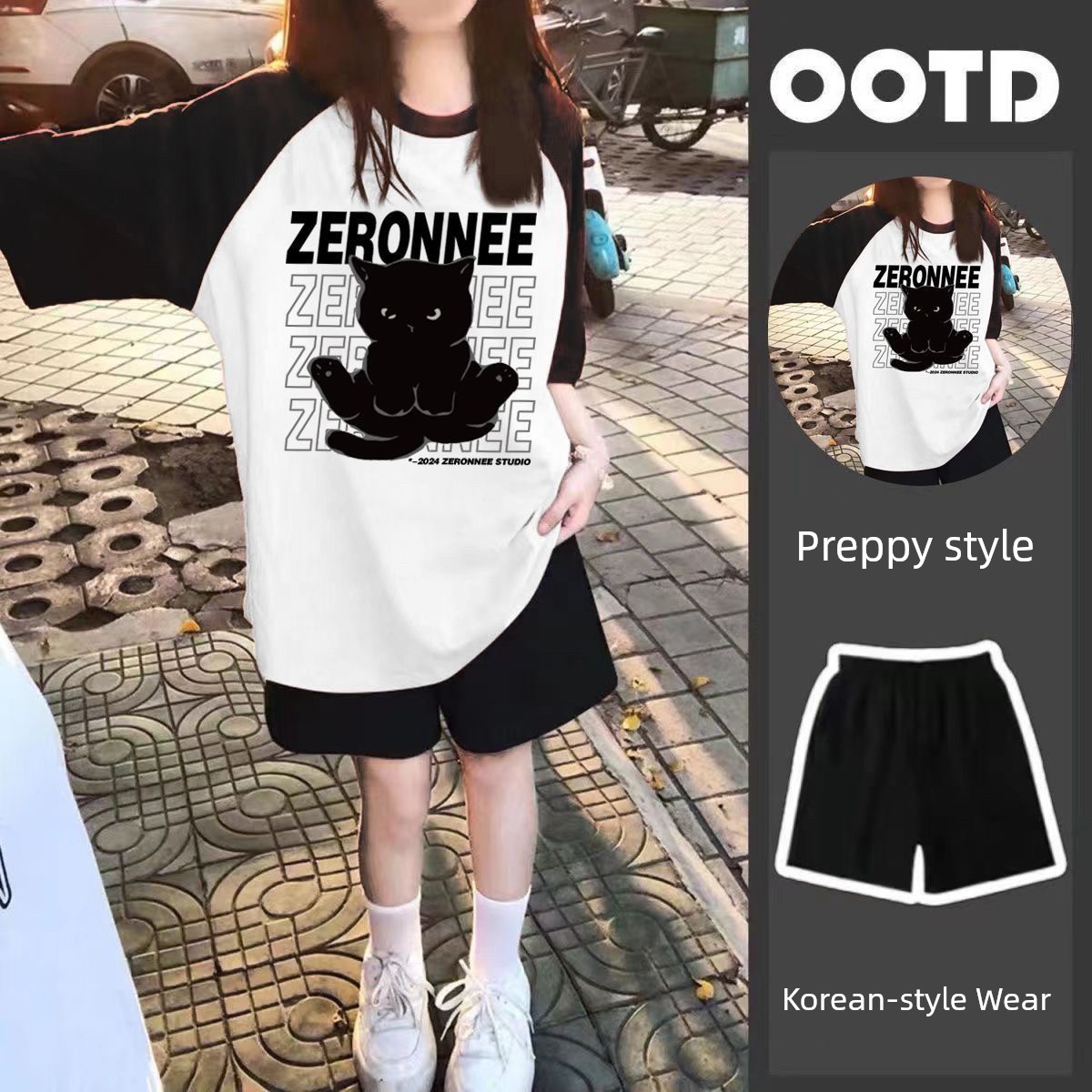 Girl Wear New Arrival Summer Two-Piece Suit Loose Short Sleeve T-shirt Top Sports Knee Length Shorts Ins Children's — 8