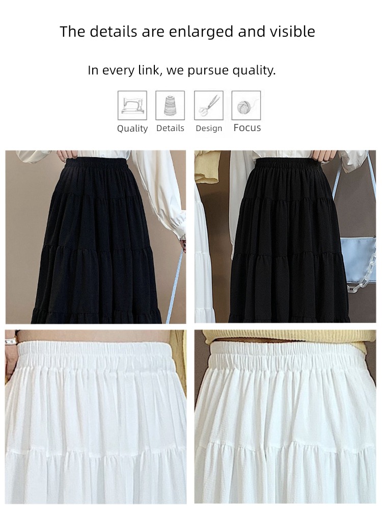 High waist Medium and long term spring clothes Show thin A-line skirt