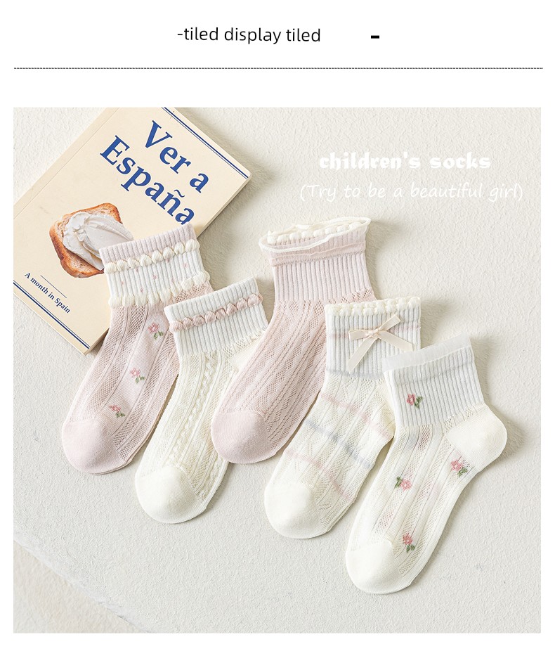 Girls' Socks, Summer Thin Mesh Breathable Pure Cotton Socks, Medium and Large Children's Socks, Spring and Summer Children's Seamless Short Socks — 9