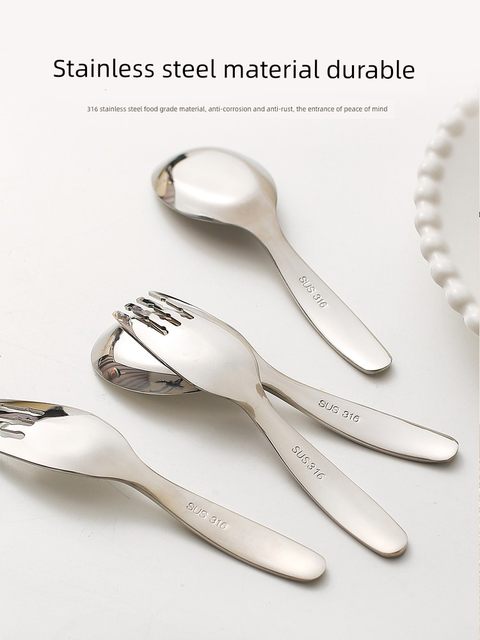 Kawashimaya 316 stainless steel children's rice spoon for home use cute cartoon baby spoon fruit fork ingot spoon