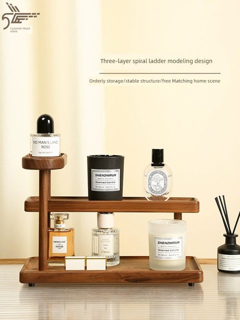 Wooden walnut porch table top storage rack storage solid wood cup holder coffee tea set perfume storage rack