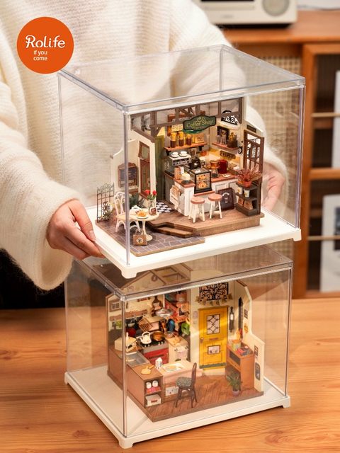 rolife若来DIY小屋防尘罩展示盒家用积木仿亚克力玩具收纳透明盒