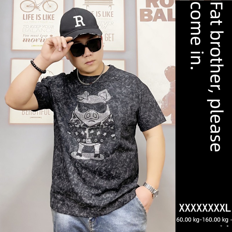 tide Big size Half sleeve pure cotton Shining T-shirt Hot drilling