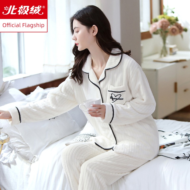female spring and autumn winter Big size Flannel Can be worn out pajamas