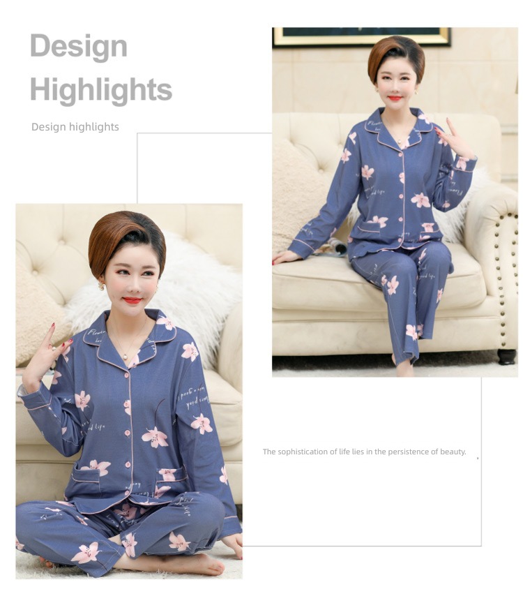 summer middle age mom Spring and Autumn Cotton mother-in-law pajamas