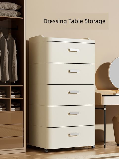 Cosmetic storage cabinet drawer floor-standing storage rack cart multi-layer dressing table movable desktop dustproof finishing box