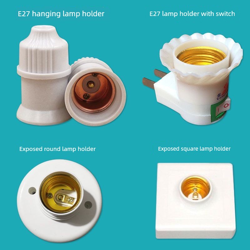 E27 Screw Base Lamp Holder Pendant Lamp Socket Round Base Ceiling-Mounted Square Surface-Mounted Screw Socket Type 86 Recessed Installation