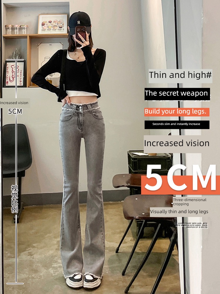 Autumn and winter Plush High waist Show thin Straight cylinder Jeans