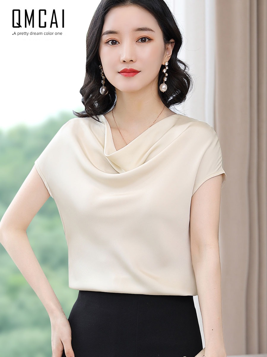 T-shirt Short sleeve major suit womanliness acetic acid Satin silk