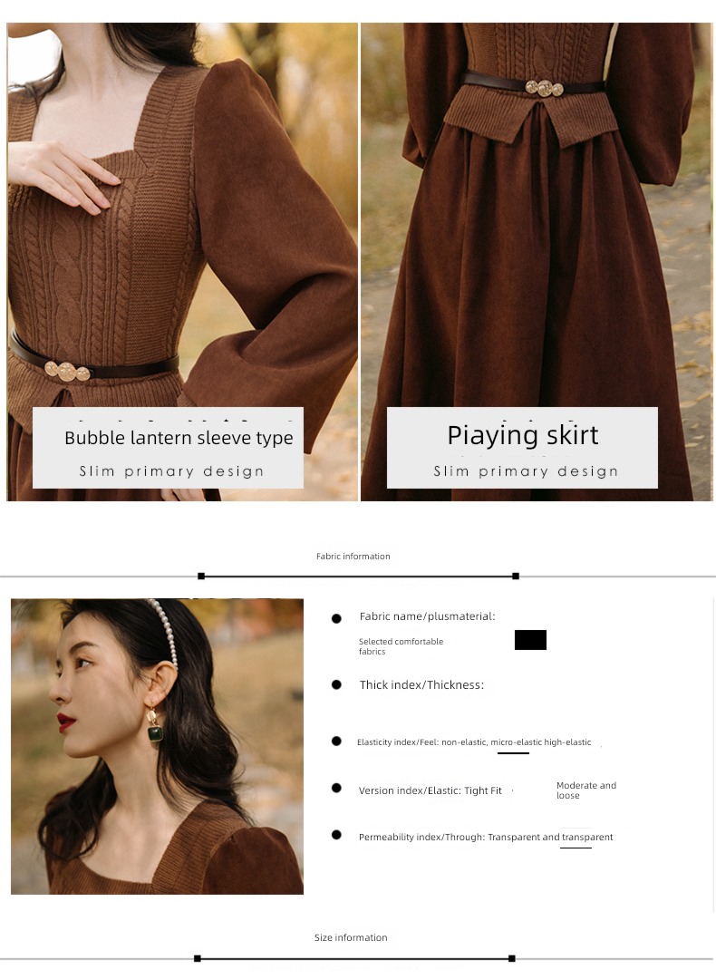 Autumn and winter Inner lap Fake two temperament knitting Dress