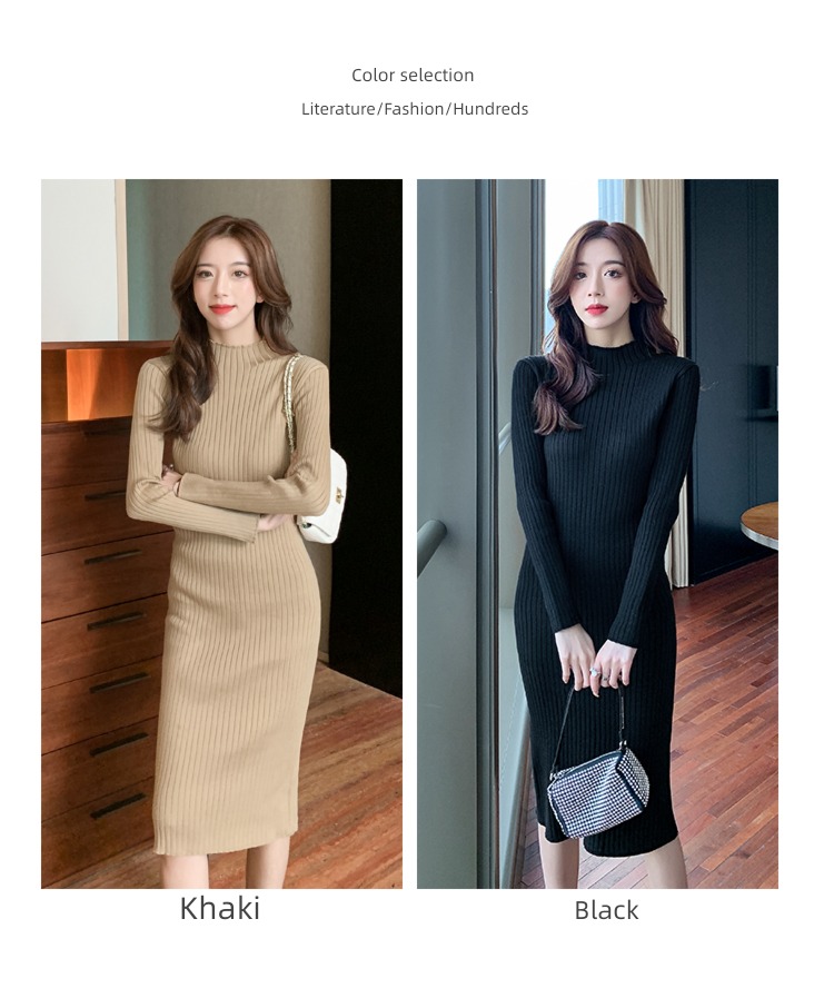 Half high collar Long sleeve Self-cultivation Autumn and winter a step Wool skirt
