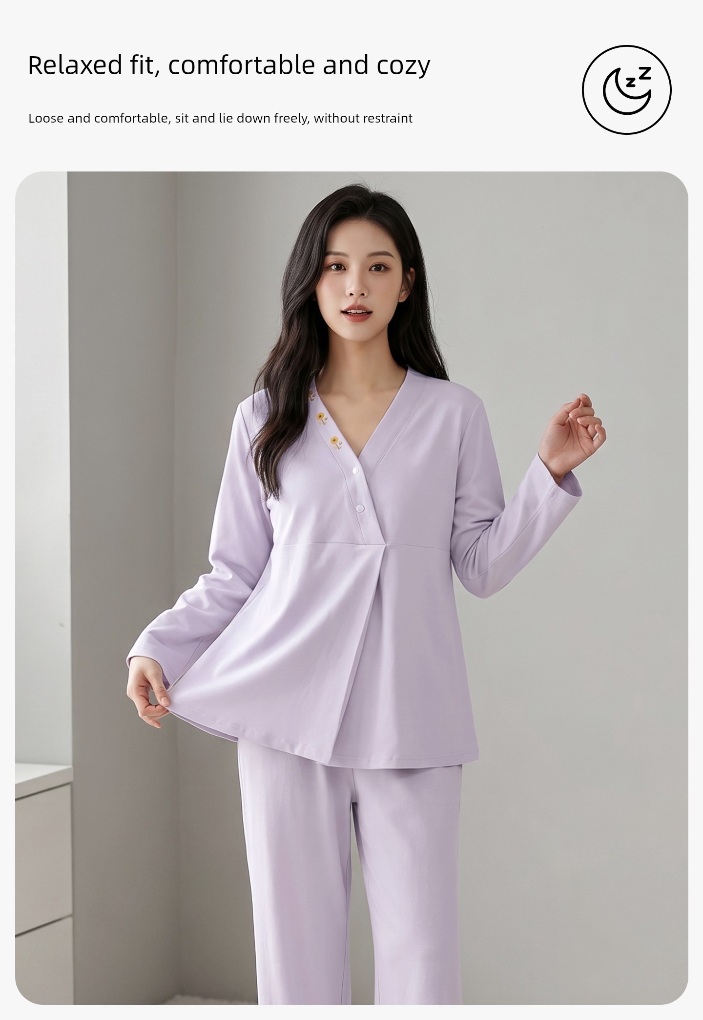 Hat with Chest Pad, Autumn and Winter Maternity Wear, Pure Cotton Nursing Pajamas, Spring and Autumn Postpartum Maternity Wear, Non-Tightening Home Wear — 7