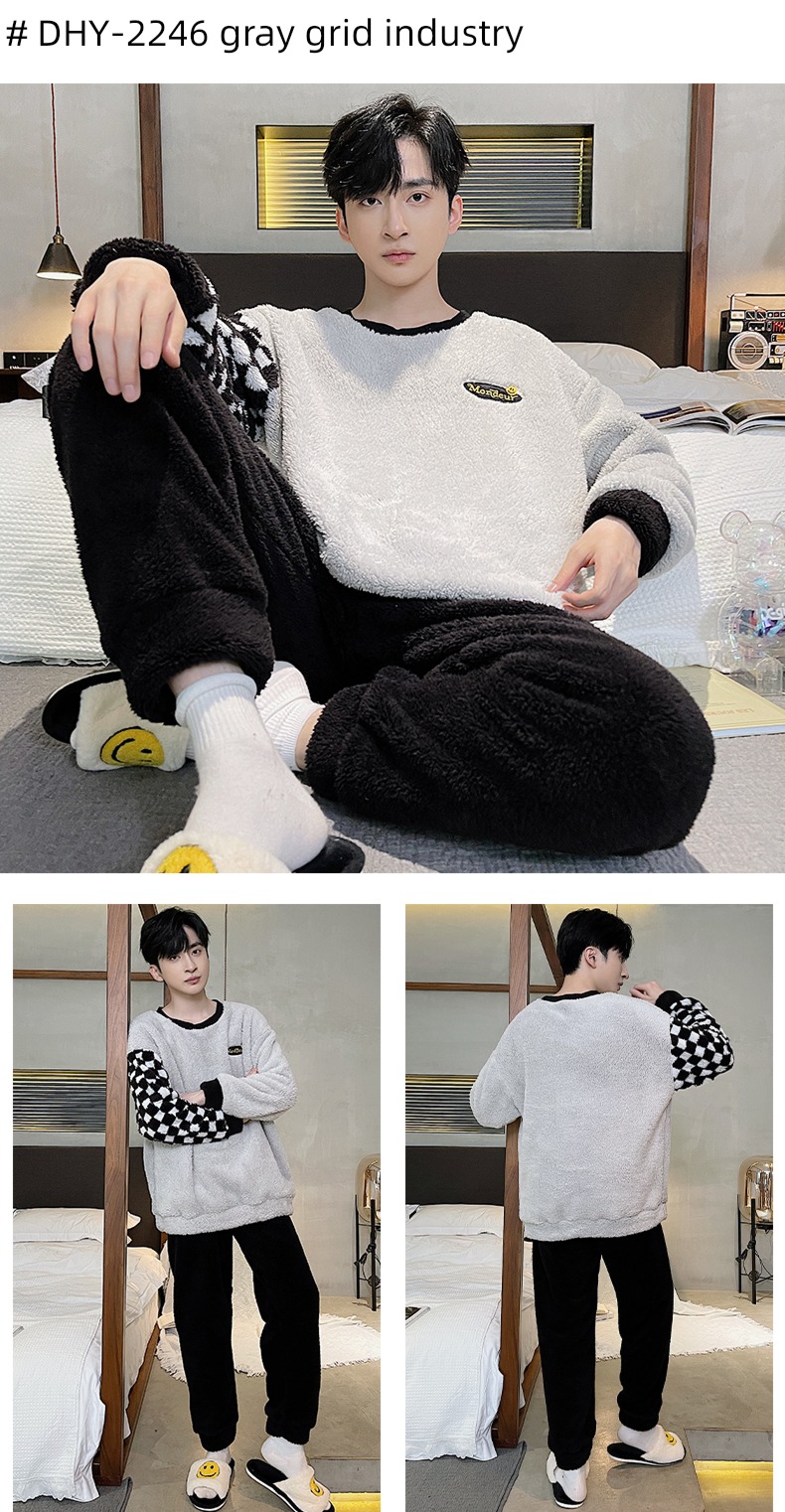 male thickening keep warm Flannel Condom Autumn and winter pajamas