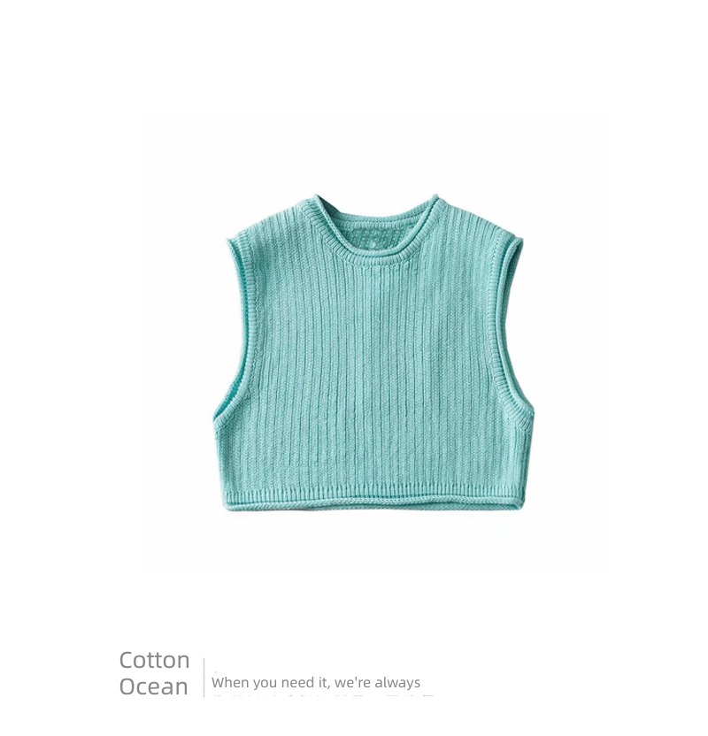 cotton ocean   hottie Solid color Sleeveless knitting vest Minority Exposed navel have cash less than that is registered in the accounts T-shirt Wear out High waist Versatile Vest jacket