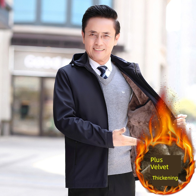 Detachable Hat Autumn and winter Dad Costume Jacket loose coat