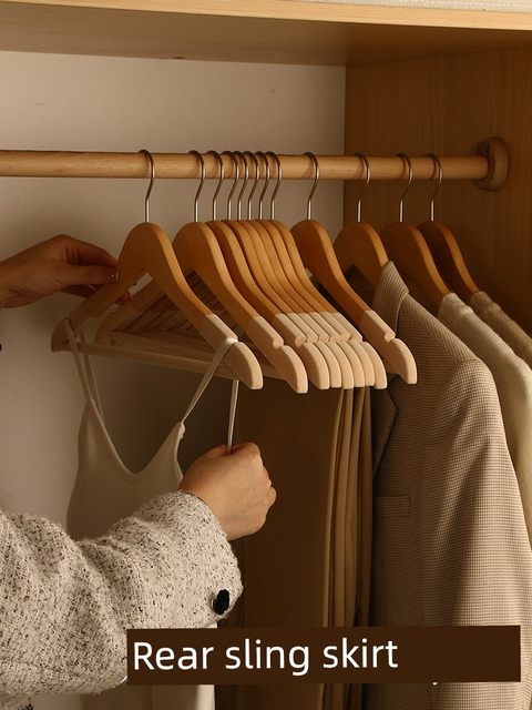 Home solid wood flocking non-slip clothes hanger adult coat hanger wardrobe storage clothes hanger hotel hotel traceless clothes support