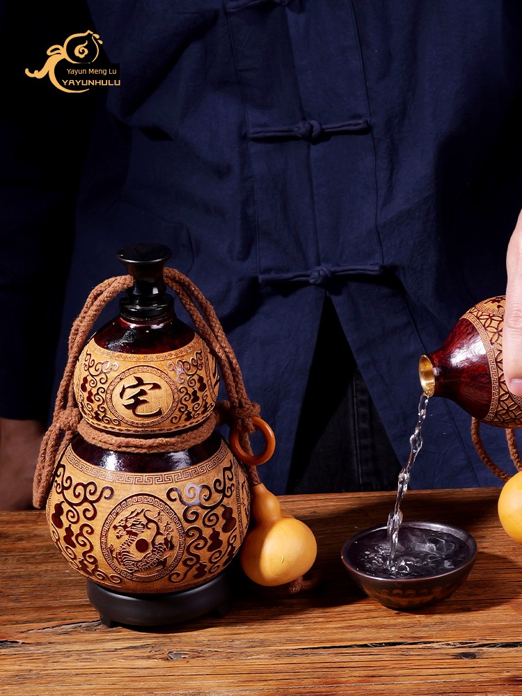 Carved Wine Gourd Wine Chinese Ancient Style Portable Portable Water Cup Water Kettle Water Drinking Natural Small Calabash Wine Pot
