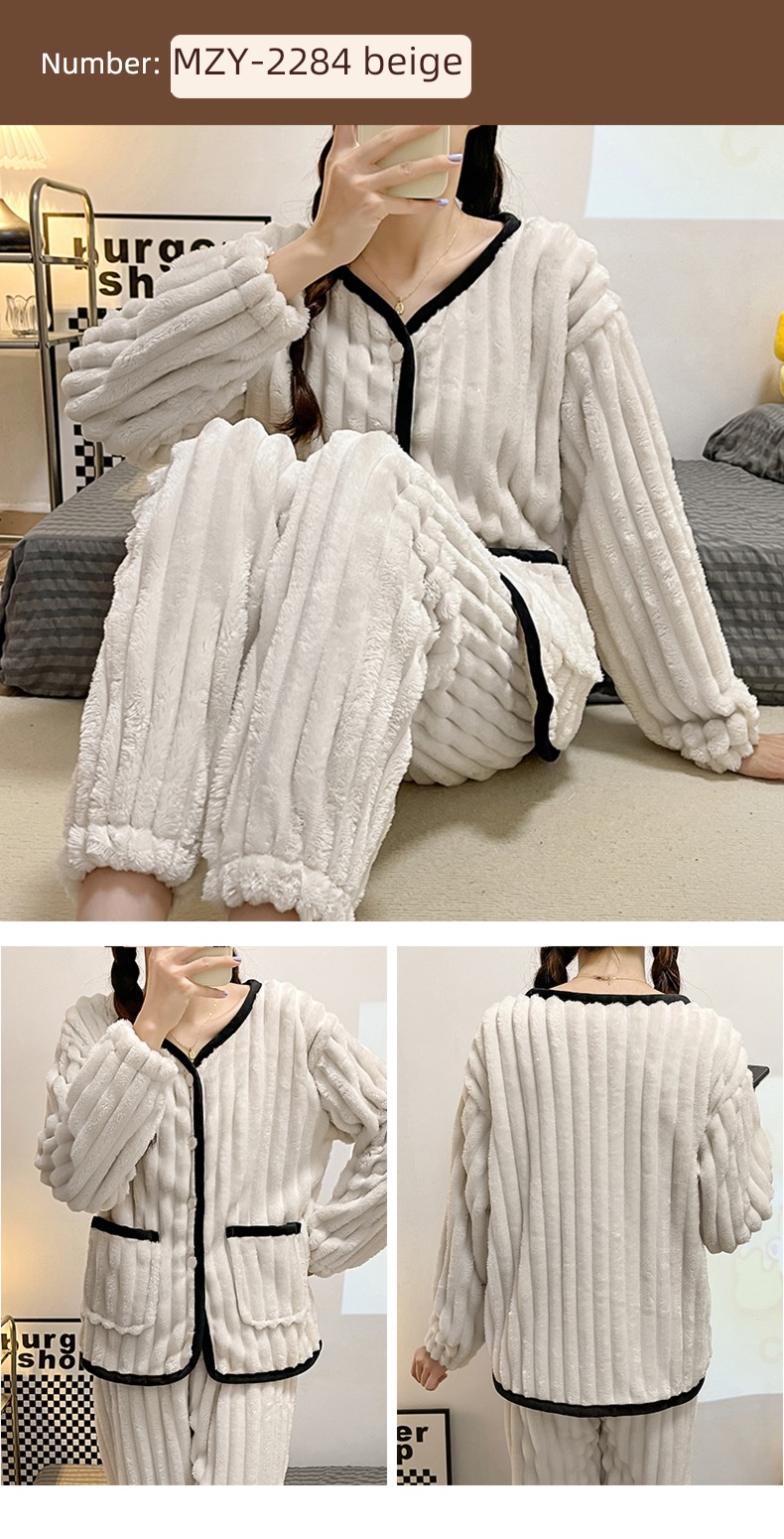 Flannel female Autumn and winter Long sleeve thickening Sweet pajamas
