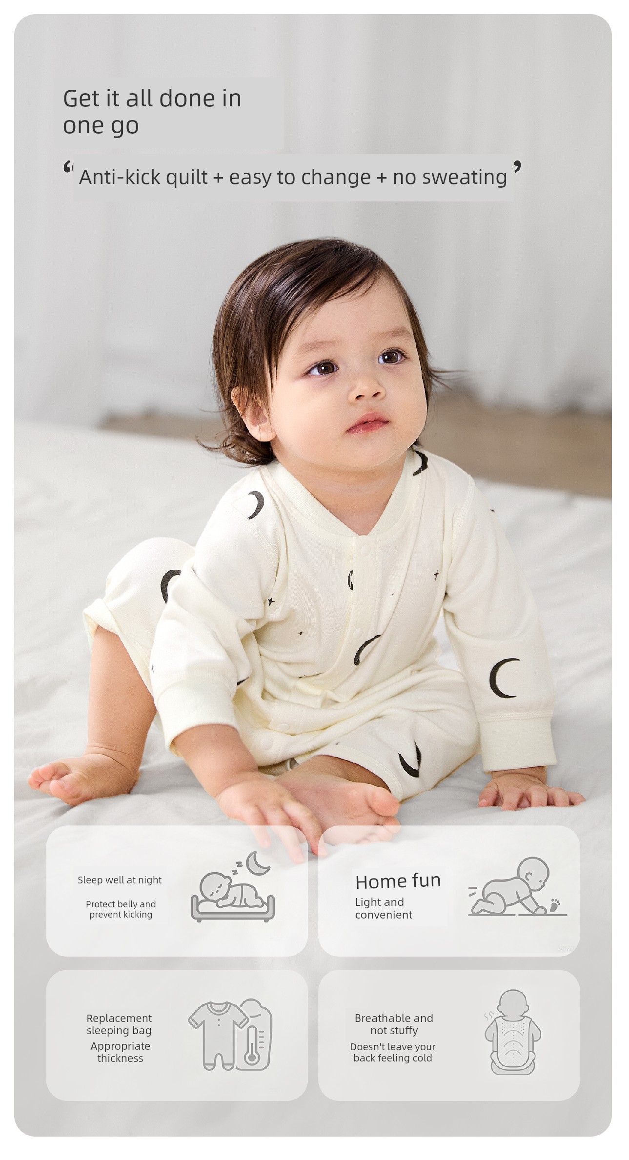 Baby Pajamas, Baby Nightgown, Autumn One-Piece Clothing, Pure Cotton, Thin Long-Sleeved Autumn and Winter Sleeping Bag for Young Children, Boys — 10
