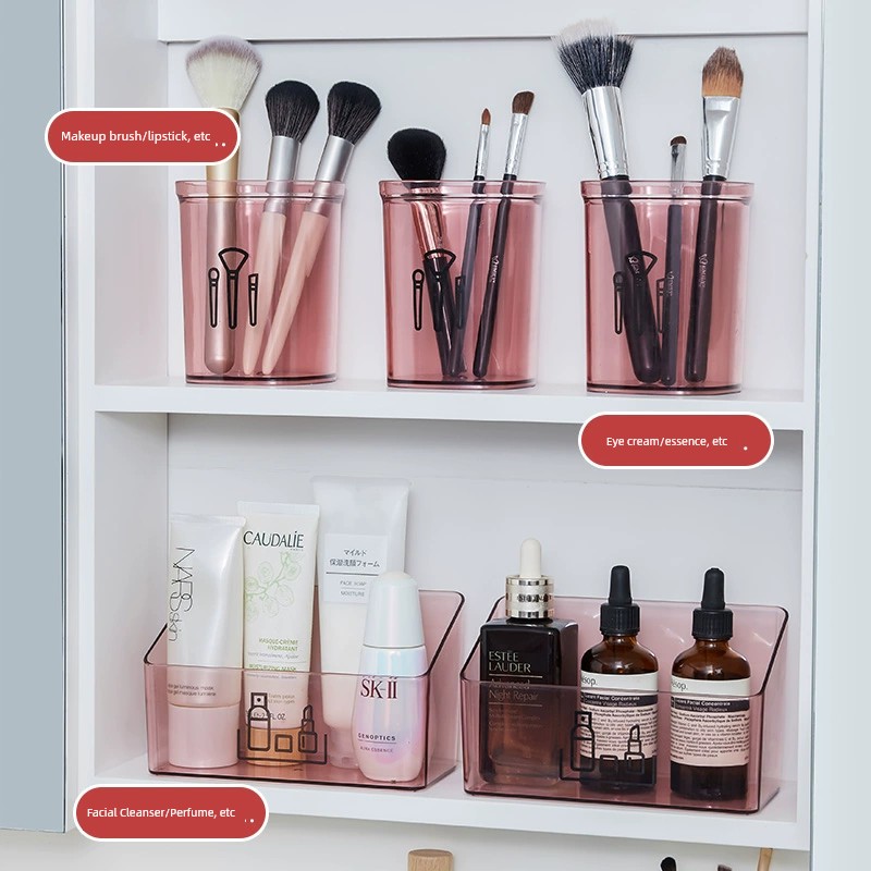化妝品鏡櫃收納盒衛生間梳妝台化妝台護膚品置物架襍物塑料整理盒