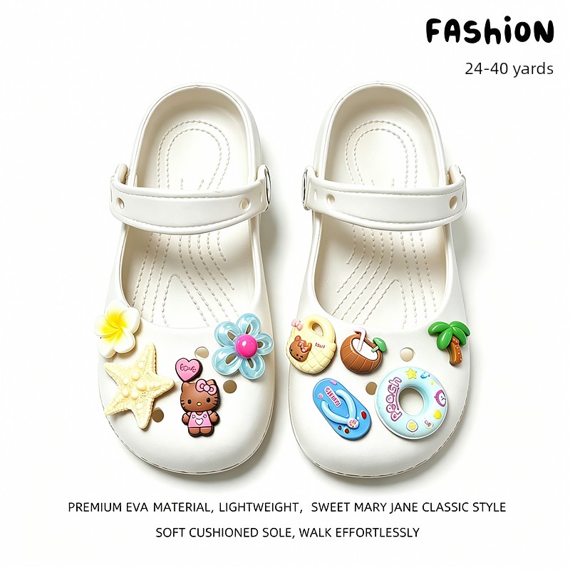 Mary Jane Children's Clogs for Girls, Cat-Themed Parent-Child Slippers, Kids' Summer Ballet Outdoor Shoes, Girls' Baby Beach Shoes — 6
