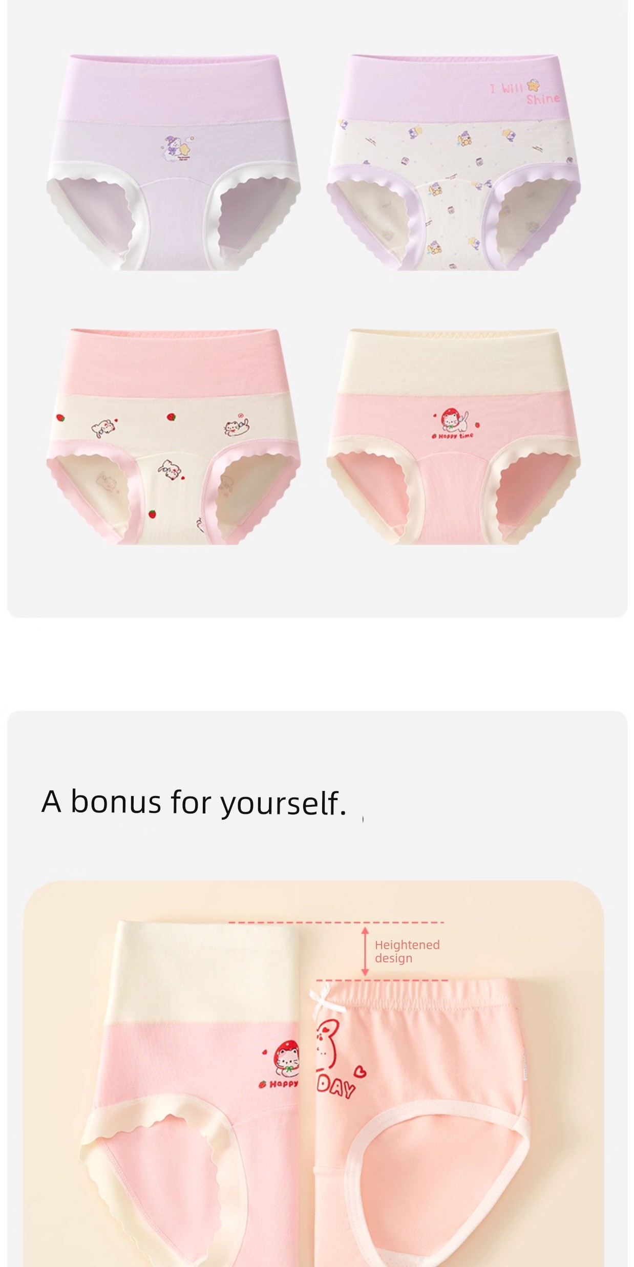 Girls' High-Waisted Underwear, Children's Pure Cotton A-Class Briefs for Girls, Suitable for Older Children in Their Developmental Period, Students, — 12