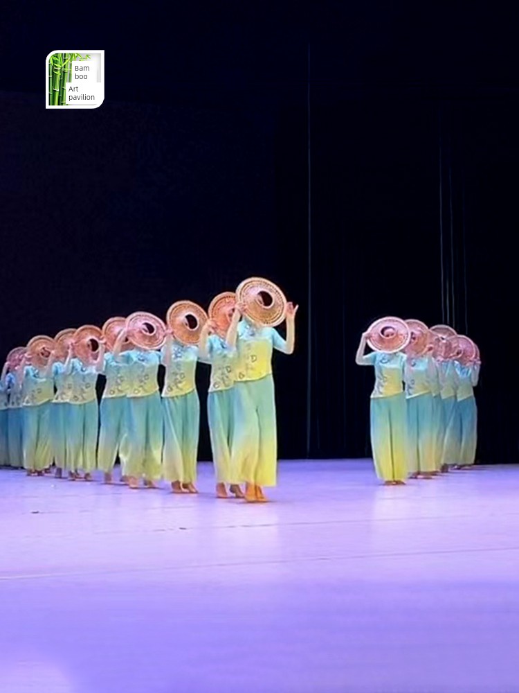Green Mountains and Green Waters Dance Performance Props, Specialized Performance Dance Hats, Group Dance Hollowed-Out Bamboo Woven Hats