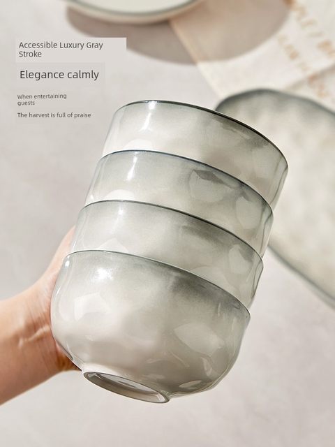 Ink colored underglaze colored ceramic rice bowl for household use 2024 new rice bowl with good looking small bowl plate tableware set