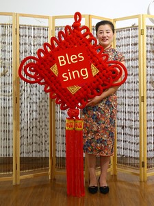 Chinese Knot Pendant with the Character for Blessing, Large Peace Knot for Living Room, Housewarming Background Wall, En