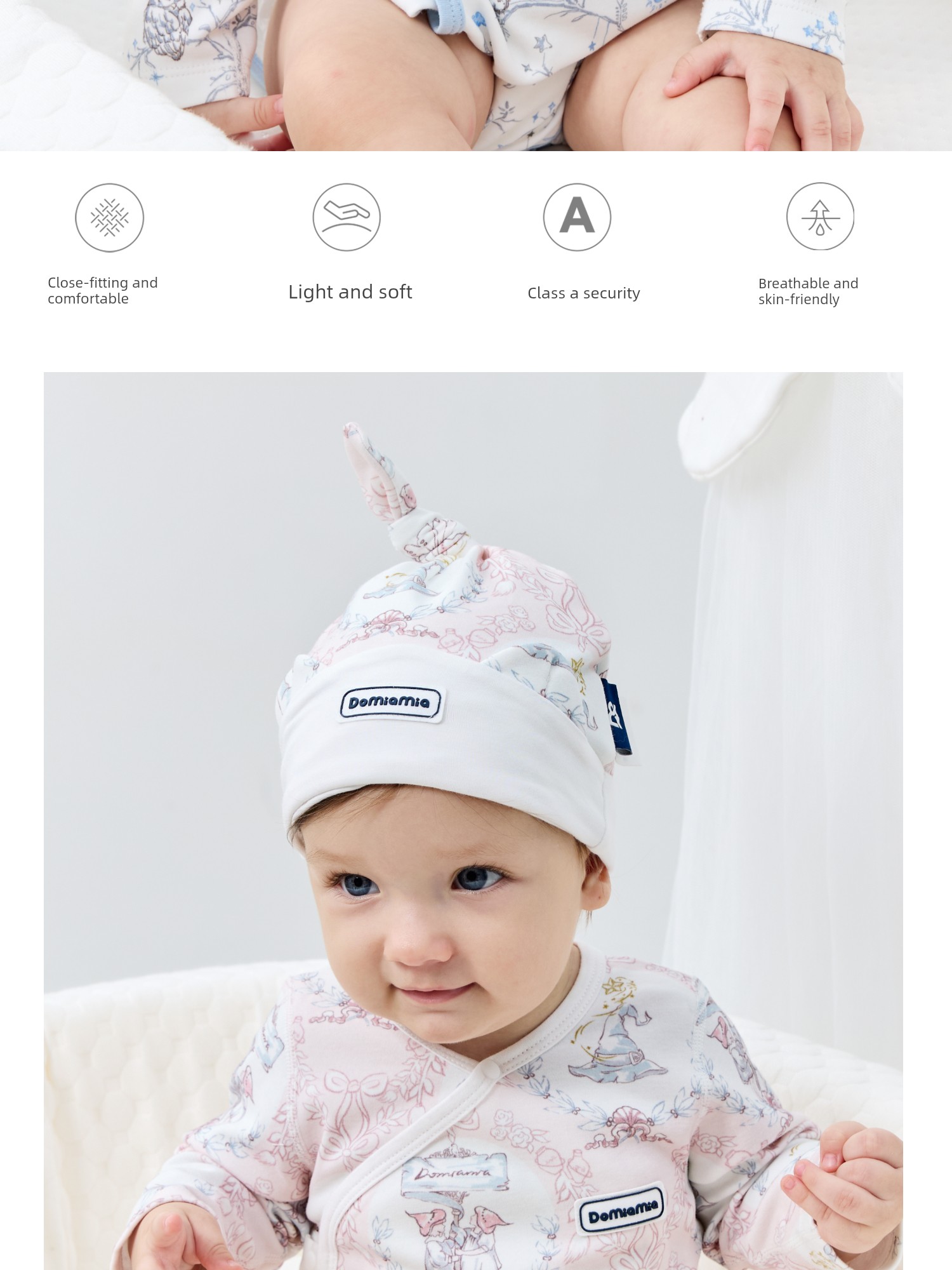 Domiamia Baby Hat Newborn 0-6 Months Old Baby Cotton Hat Cute Full Moon Hundred-Day Headwear — 2