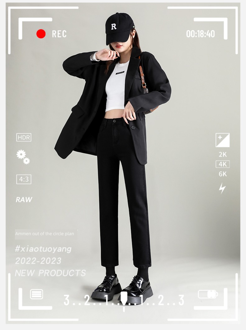 Smoke pipe High waist Self-cultivation Nine points Show thin Versatile Jeans