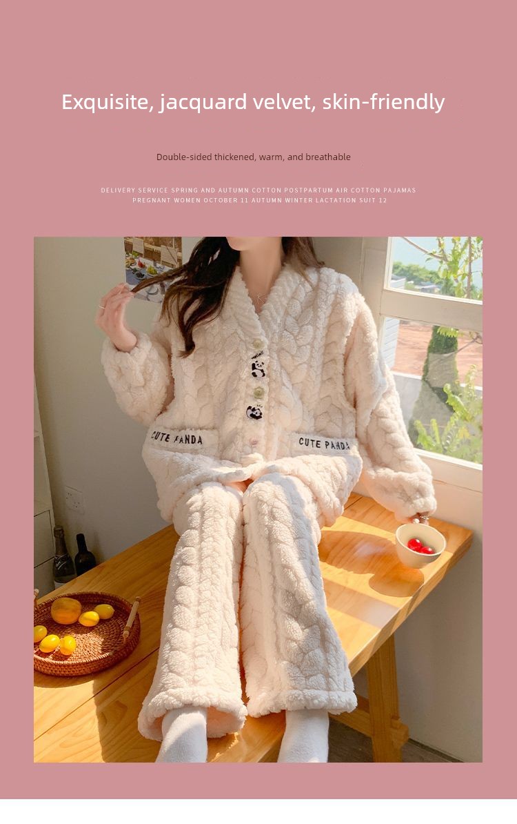 2026 Coral Fleece Maternity Pajamas Winter Postpartum Large Size Nursing Warm Thickened Homewear for Pregnant Women — 31