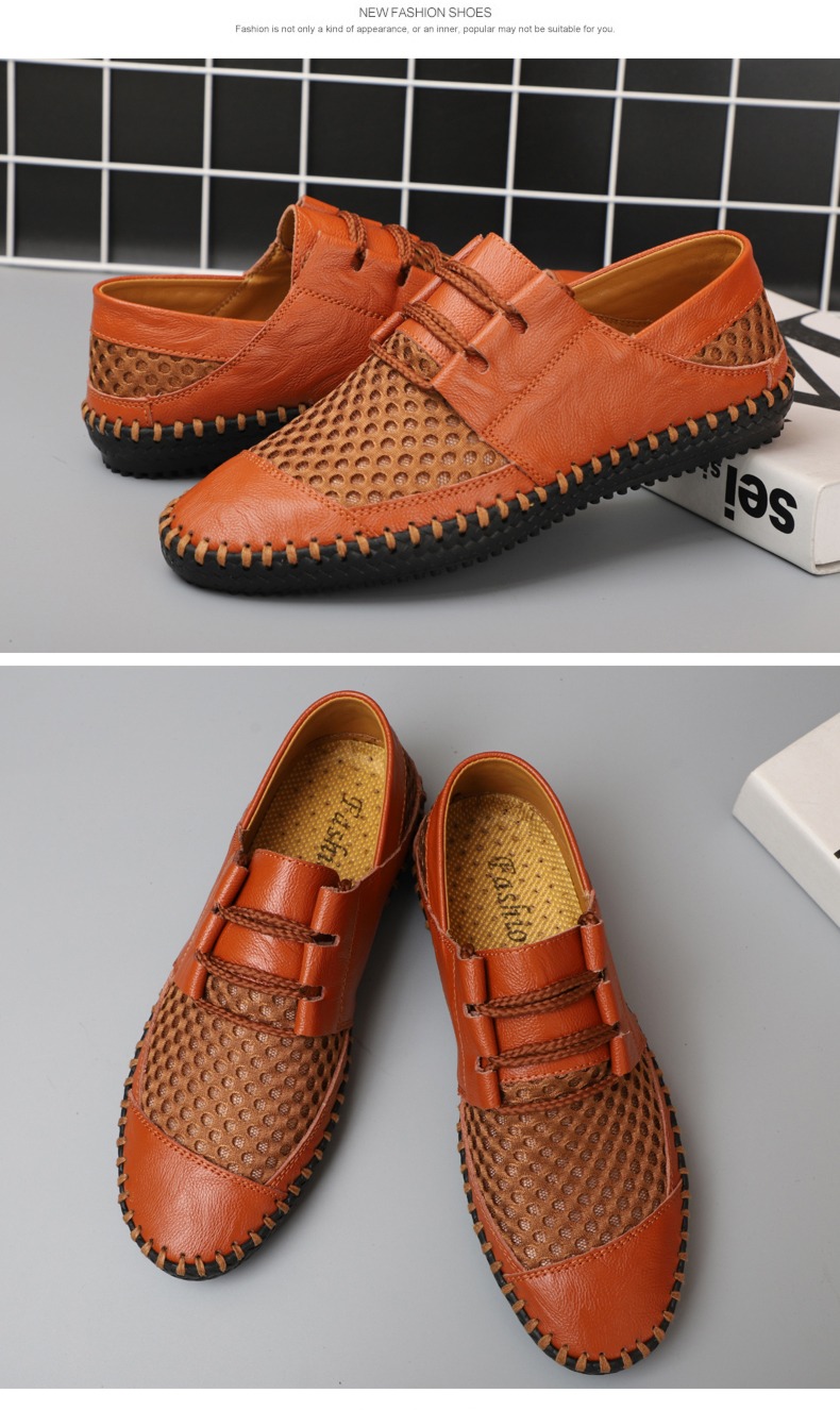 Hollow out Large mesh Old Beijing breathable Leak hole Men's leather shoes