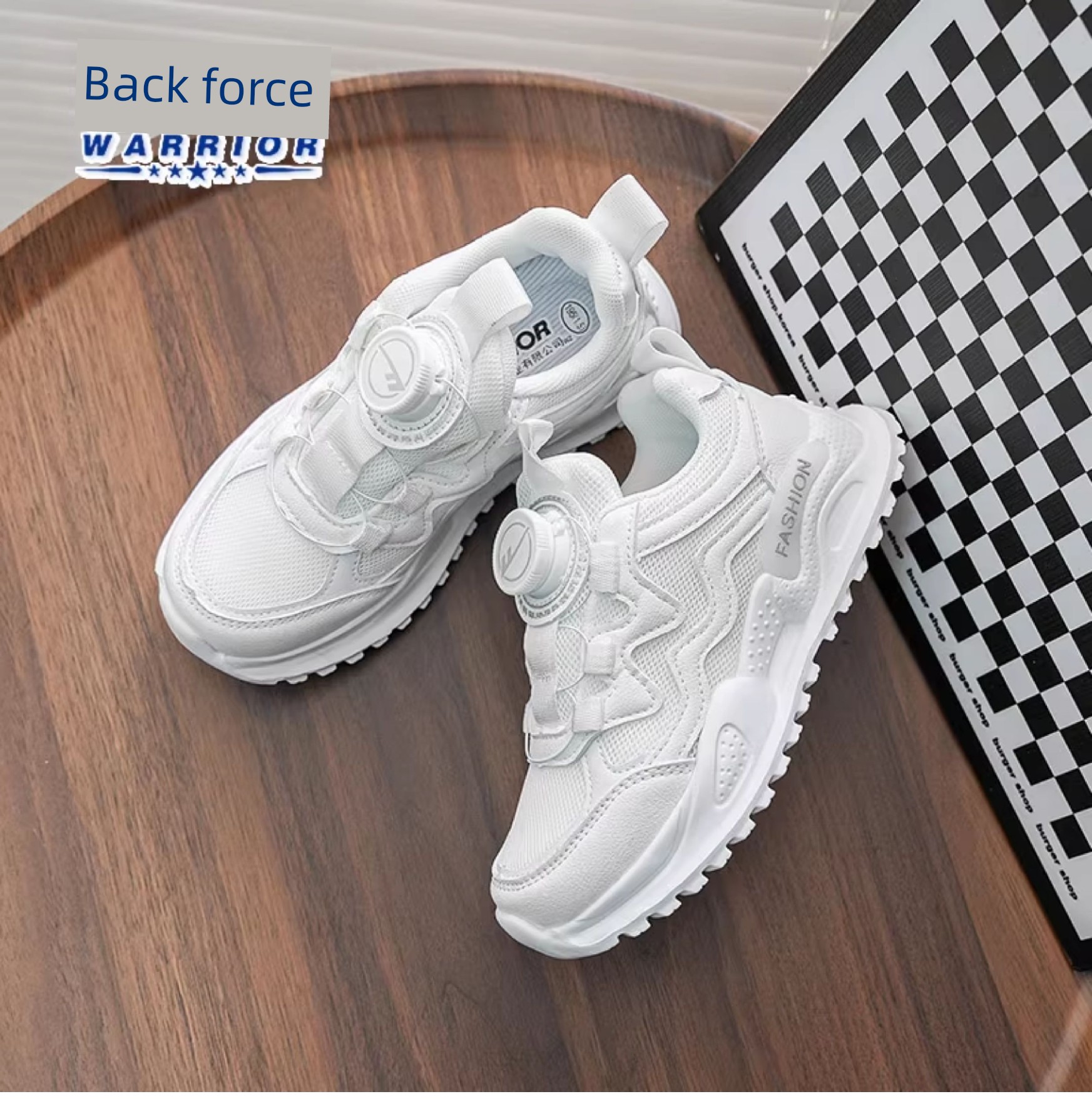 Warrior Kids Campus Rotating Buckle Breathable White Shoes — 3