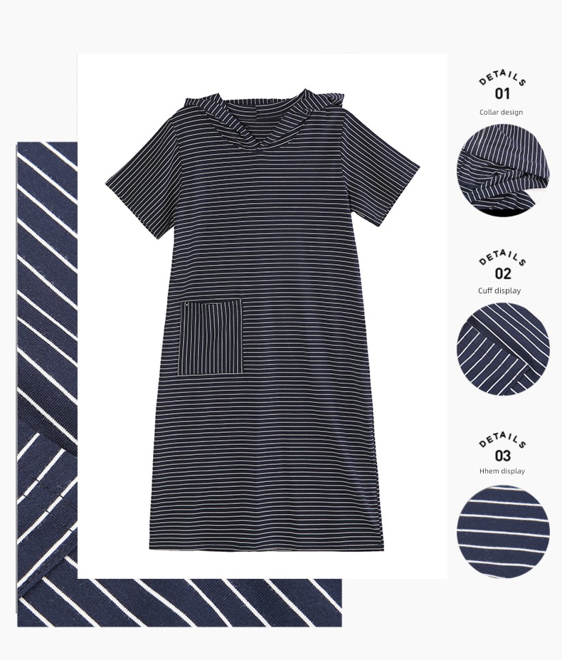 pure cotton stripe Dress middle age mom Cap T-shirt